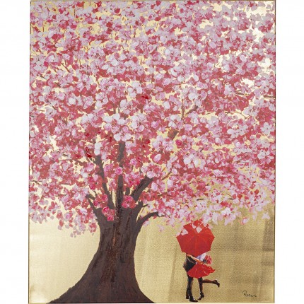 Picture Touched Flower Couple Gold Pink 100x80cm Kare Design