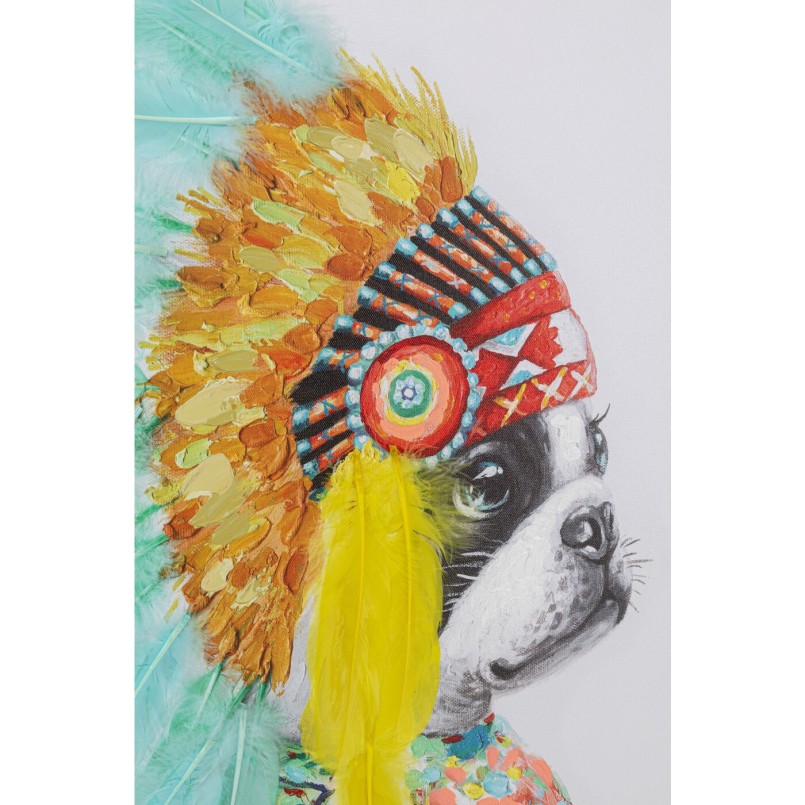 Tableau bulldog coiffe indienne 80x80cm Kare Design