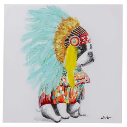 Tableau bulldog coiffe indienne 80x80cm Kare Design