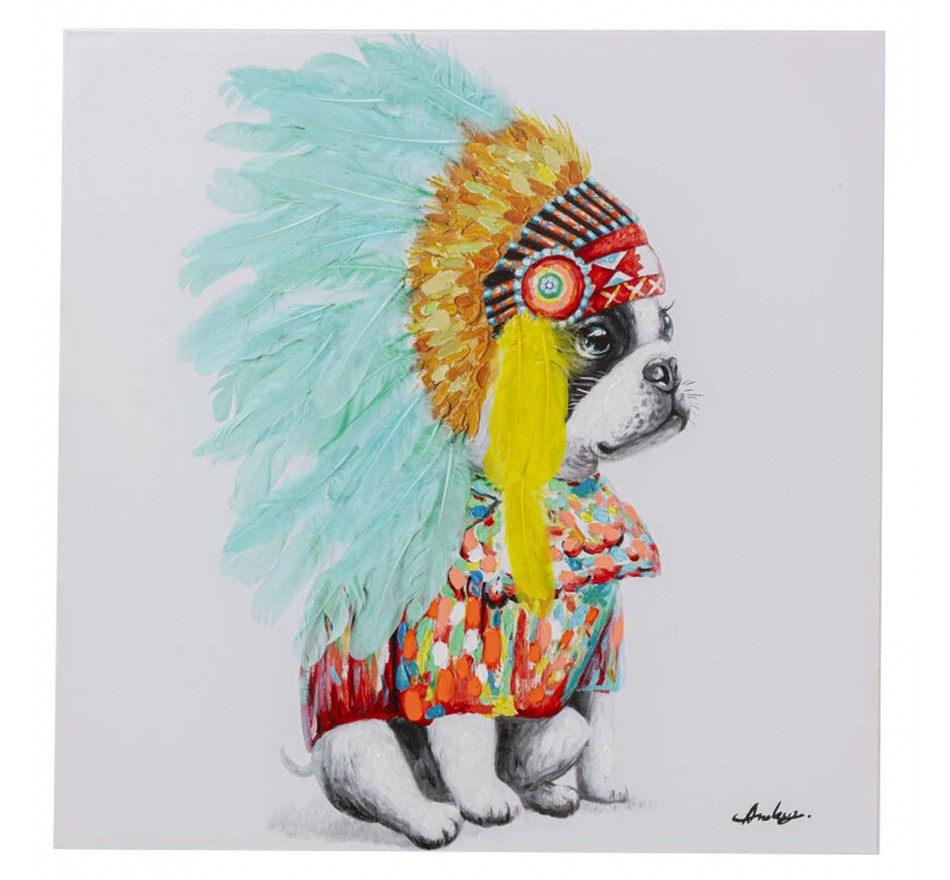 Schilderij Headdress Dog 80x80cm Kare Design