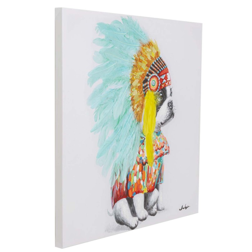 Tableau bulldog coiffe indienne 80x80cm Kare Design