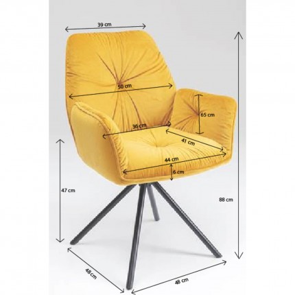 Swivel Chair with armrests Mila Yellow Kare Design