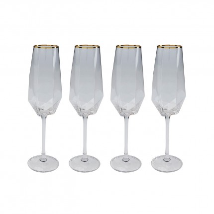 Champagne Glass Diamond Gold Rim (4/Set) Kare Design