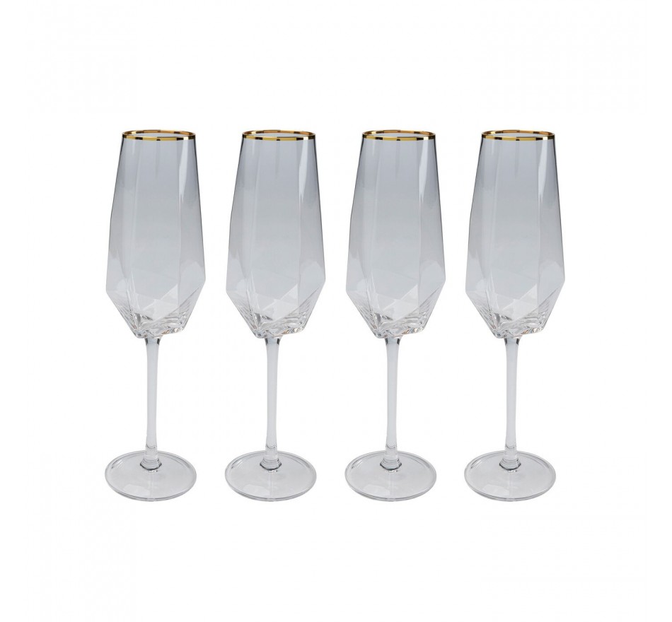 Champagne Glass Diamond Rim gold (4/Set) Kare Design