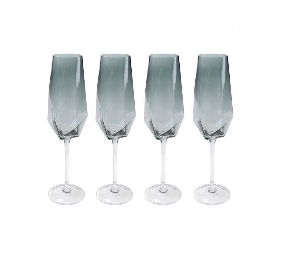 Flûtes à champagne Diamond fumé set de 4 Kare Design