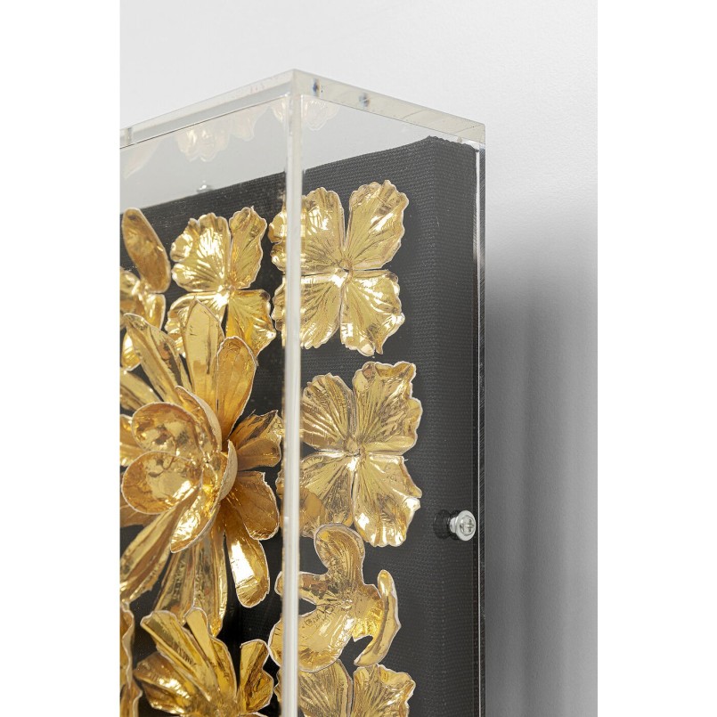 Tableau 3D fleurs dorées 80x80cm Kare Design
