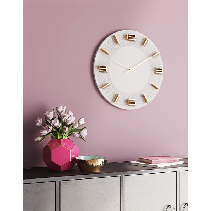 Horloge murale Leonardo blanche et dorée Kare Design