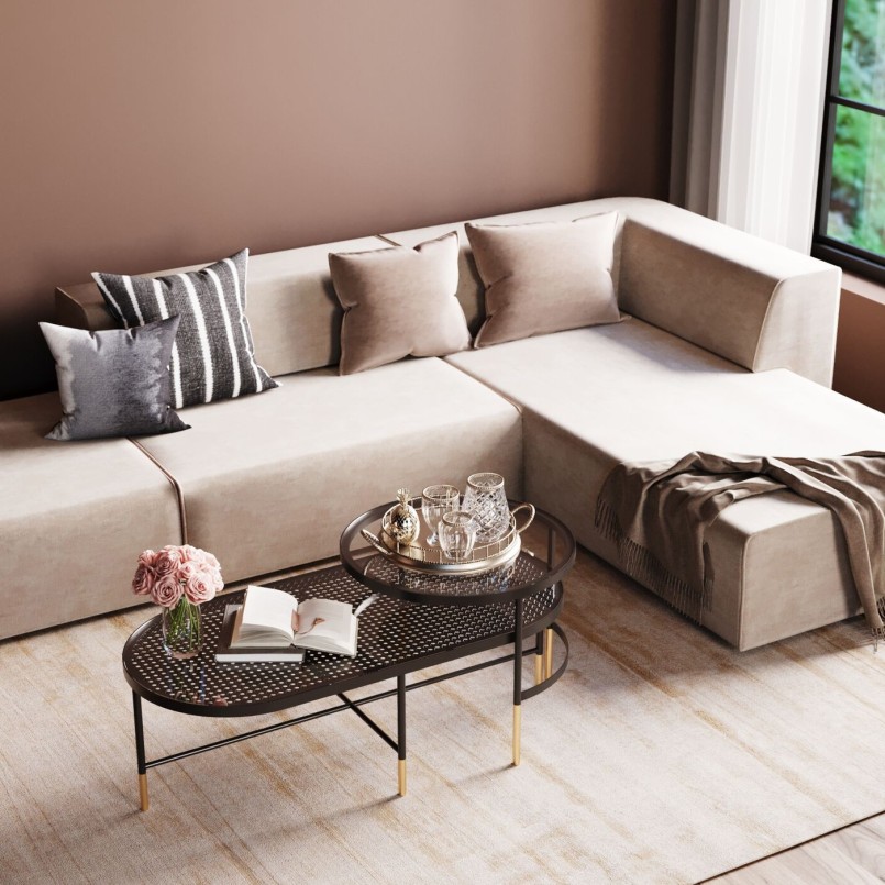 Canapé Infinity Rich velours droite taupe Kare Design