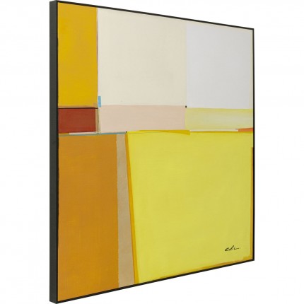 Framed Painting Abstract Shapes Yellow 113x113cm Kare Design