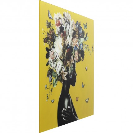 Wandfoto vrouw bloemen 100x100cm geel Kare Design