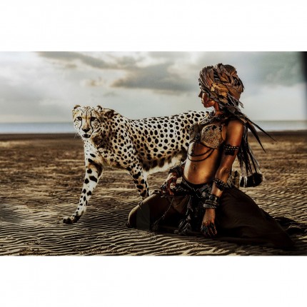 Glass Picture woman cheetah 150x100cm Kare Design
