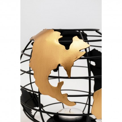 Tealight Holder Terra black and gold 16cm Kare Design