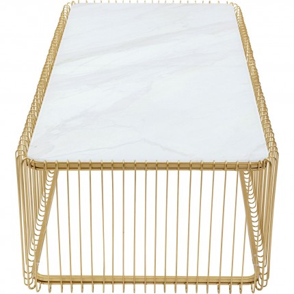 Coffee Table Wire brass and Marble look White 145x70cm Kare Design