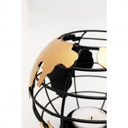 Theelicht Houder Terra zwart en goud 13cm Kare Design