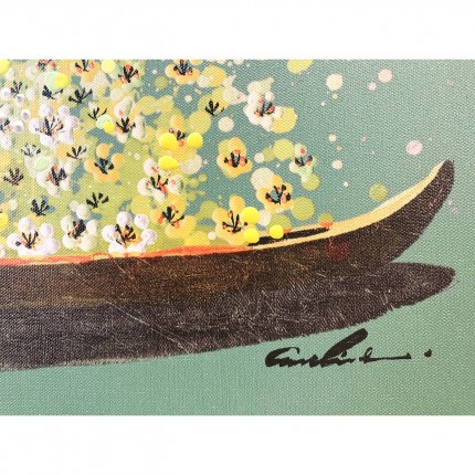 Picture Touched Flower Boat 80x100cm green and yellow Kare Design