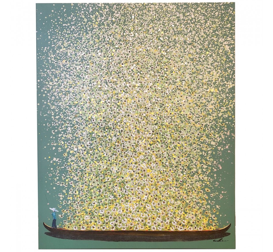 Tableau Touched fleurs pirogue vert et jaune 80x100cm Kare Design Tableau Touched fleurs pirogue vert et jaune 80x100cm Kare Design