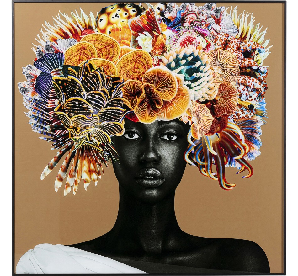 Framed Picture woman coral fish 120x120cm Kare Design