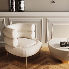 Retro armchair in curly cream fabric and gilded steel - Livelli - Kare Design