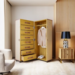 Malle-armoire en simili cuir tressé beige - Venezia - Kare Design