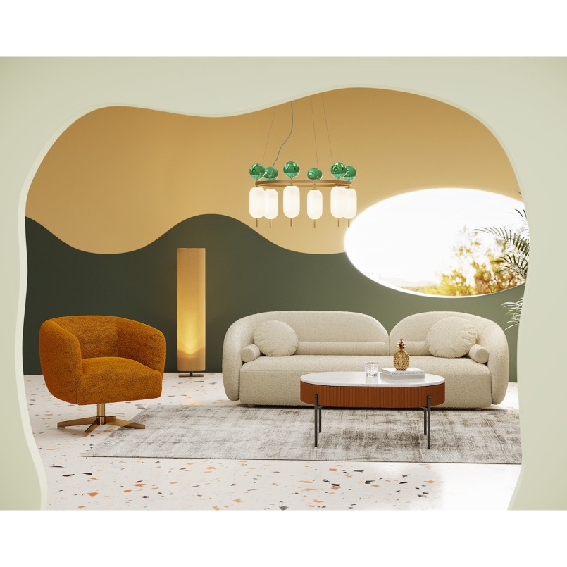 Retro bank in crème stof - Kelly - Kare Design