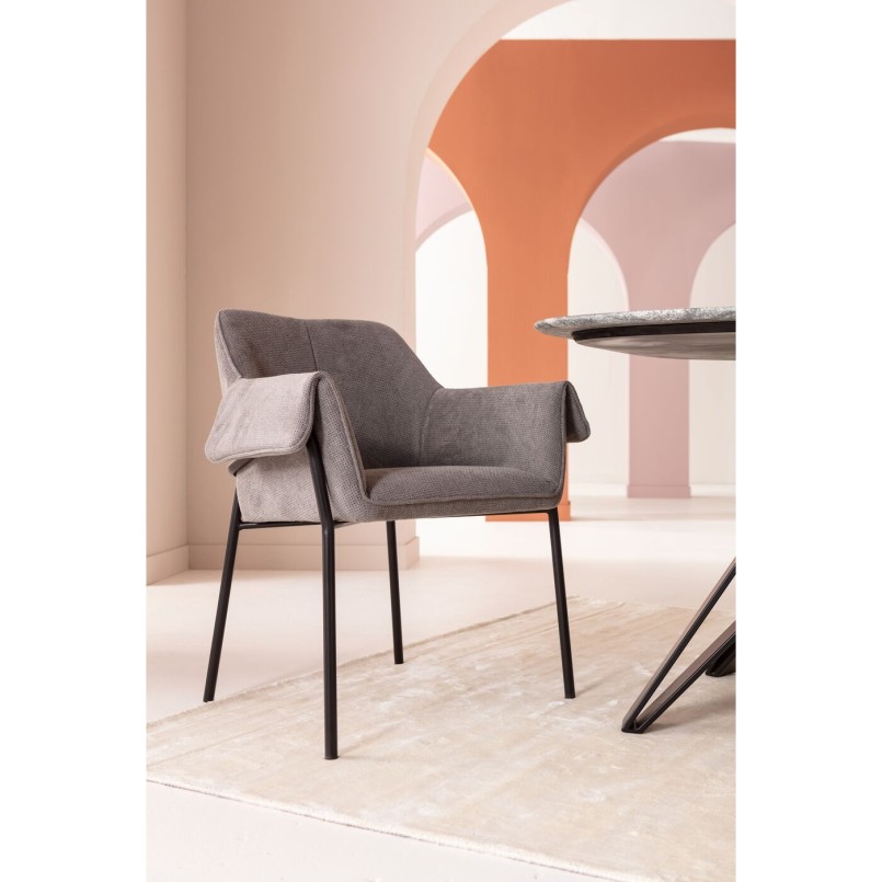 Chaise avec accoudoirs en tissu tressé gris - Bess - Kare Design