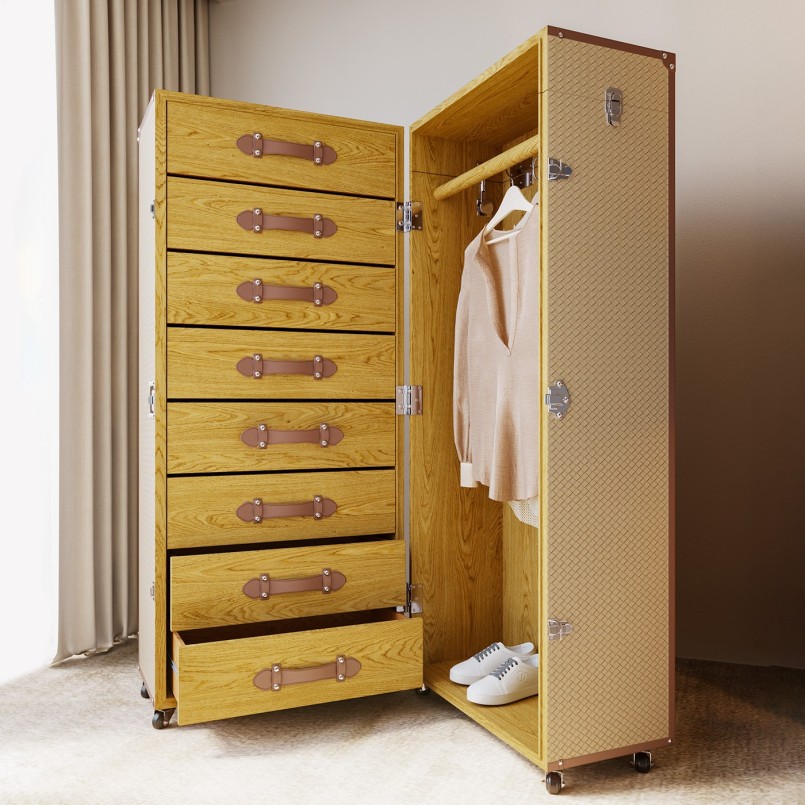 Malle-armoire en simili cuir tressé beige - Venezia - Kare Design
