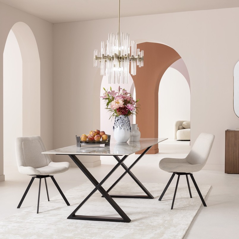 Crème stof en staal draaistoel - Baron - Kare Design