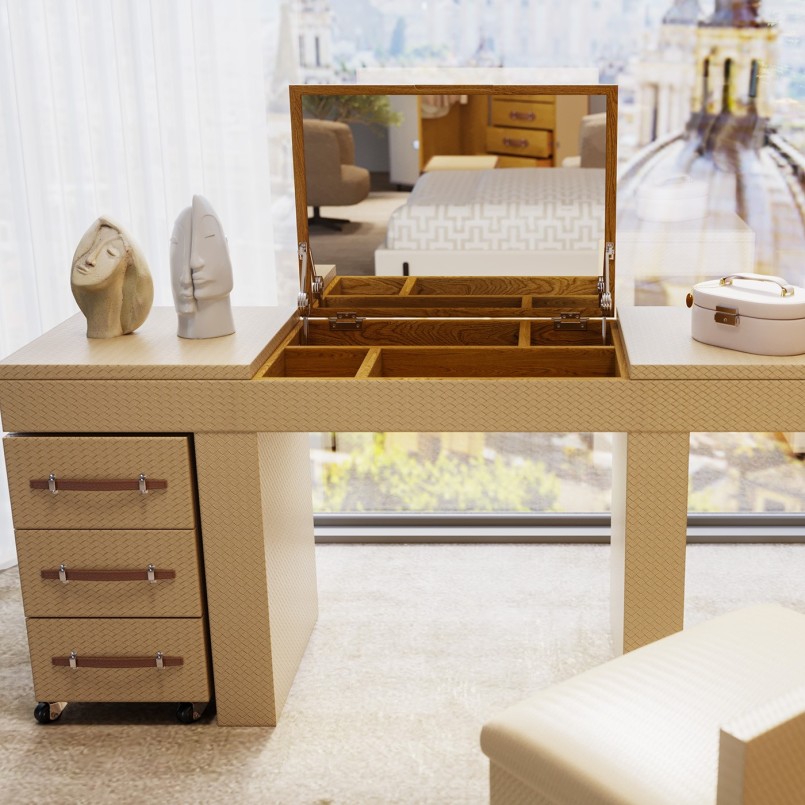 Kaptafel met opbergruimte en krukje - Venezia - Kare Design