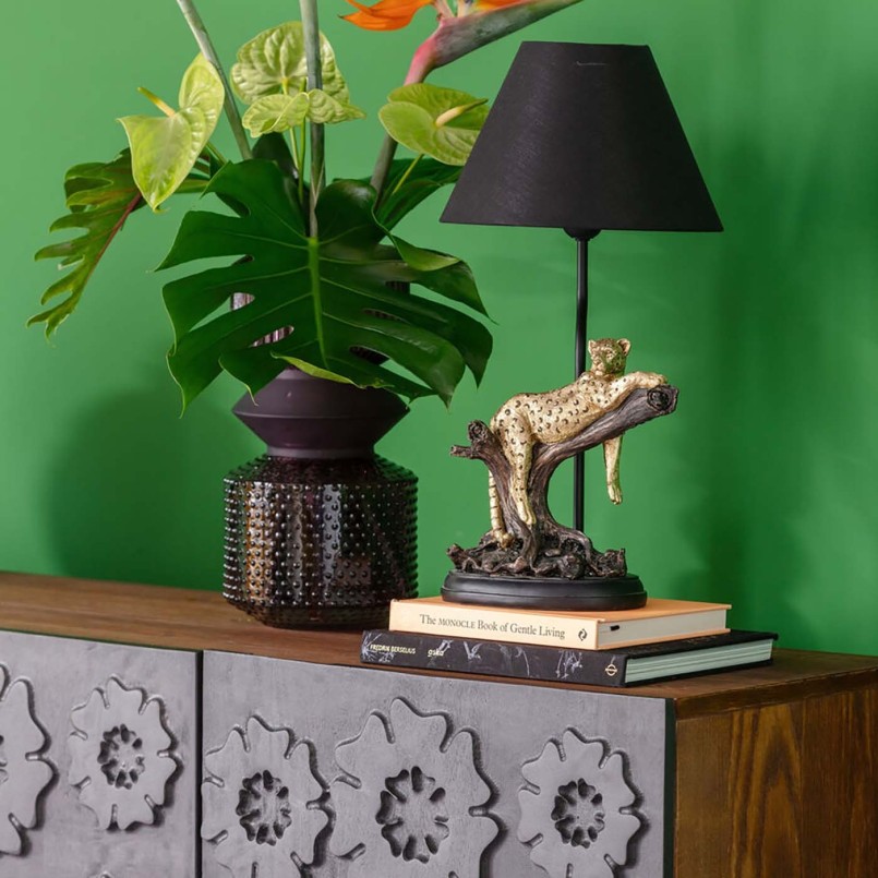 Leopard lamp on a gold and black branch - Kare Design