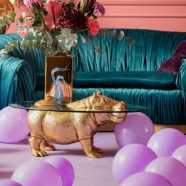 Golden hippopotamus coffee table in polyresin and glass - Kare Design