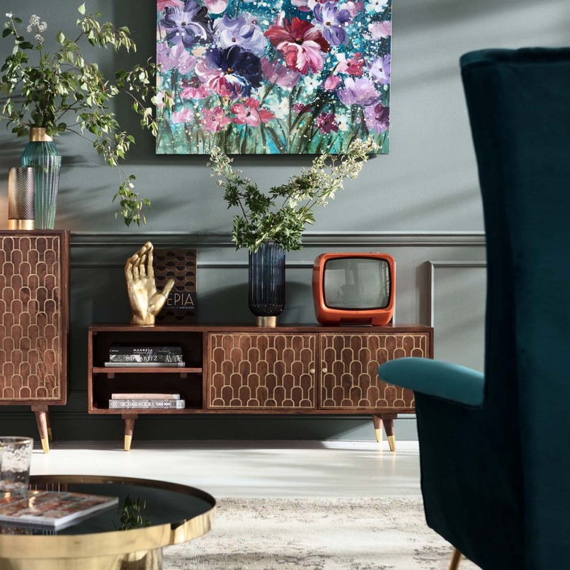 Retro TV-meubel in hout en messing - Muskat - Kare Design