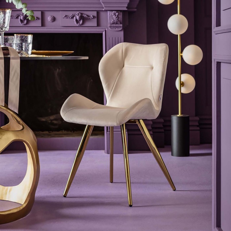 Chaise rétro crème velours crème pieds dorés - Viva - Kare Design