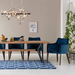 Chaise avec accoudoirs contemporaine bleue - Mode Velours - Kare