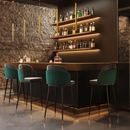 Grey and green velvet bar stool - Hojas - Kare Design