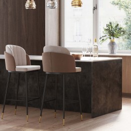 Beige and taupe velvet bar stool - Hojas - Kare Design
