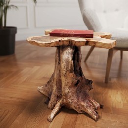 Coffee table in the shape of a tree stump made of solid teak wood 63cm