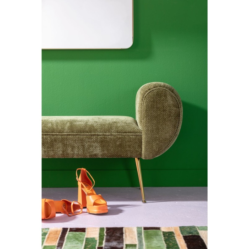 Groen fluweel en gouden stalen bank - Trono - Kare Design