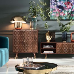 Small wooden & brass buffet with retro & vintage effect 2 doors - Design furniture