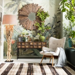 Fauteuil écru design : pieds en bois de hêtre & assise en tissu - Style scandinave