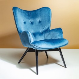 Fauteuil retro en velours bleu - Vicky - Kare Design