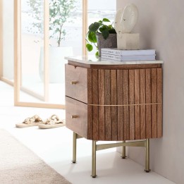 Retro houten nachtkastje met marmeren blad - Grace - Kare Design