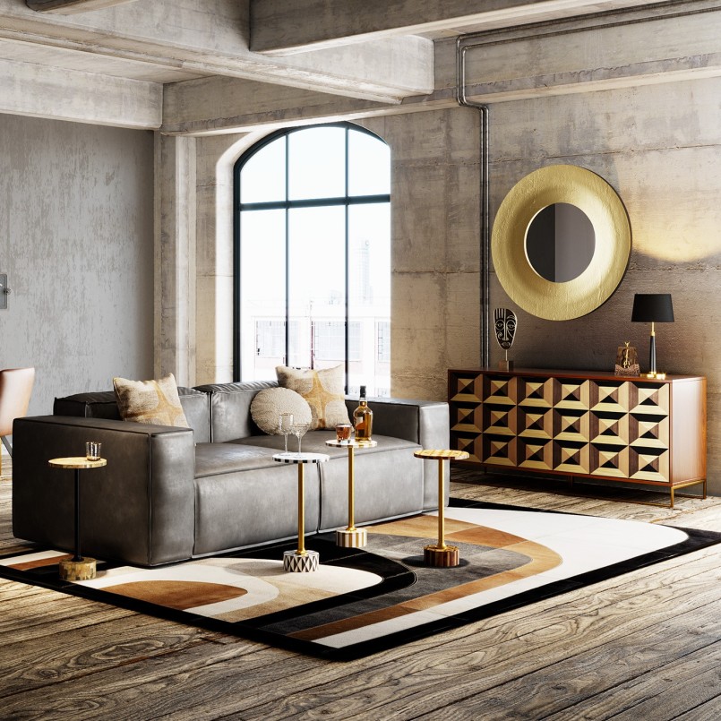Table d'appoint ronde marron et blanche - Domero Star - Kare Design