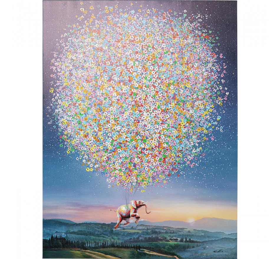 Schilderij Vliegende olifant bij nacht 120x160cm Kare Design