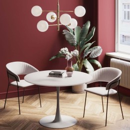 Table blanche design 110cm avec pied central en forme de tulipe - Modèle Schickeria