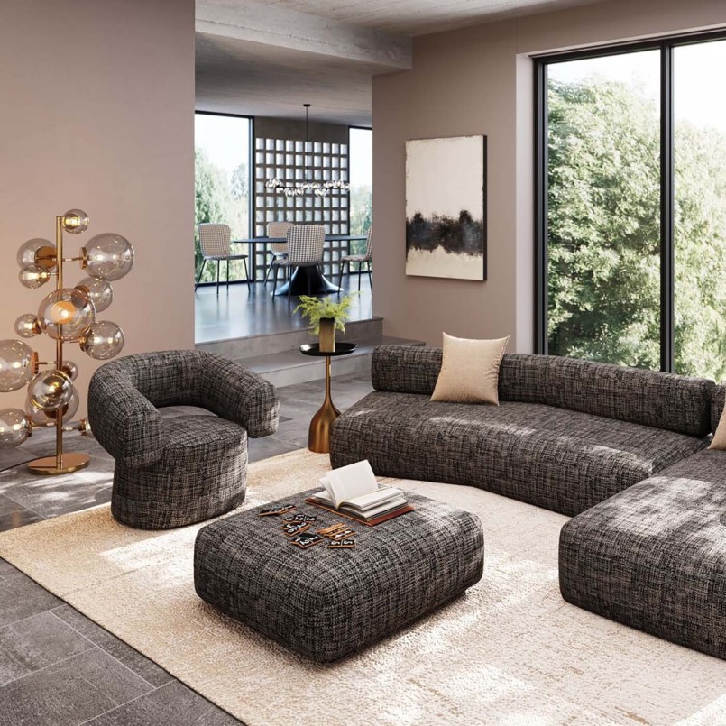 Fauteuil pivotant en tissu noir et blanc - Maye Bow - Kare Design