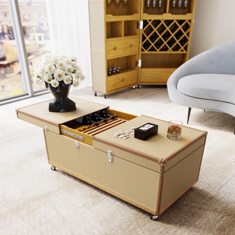 Salontafel met beige geweven imitatiestaaf - Venezia - Kare Design