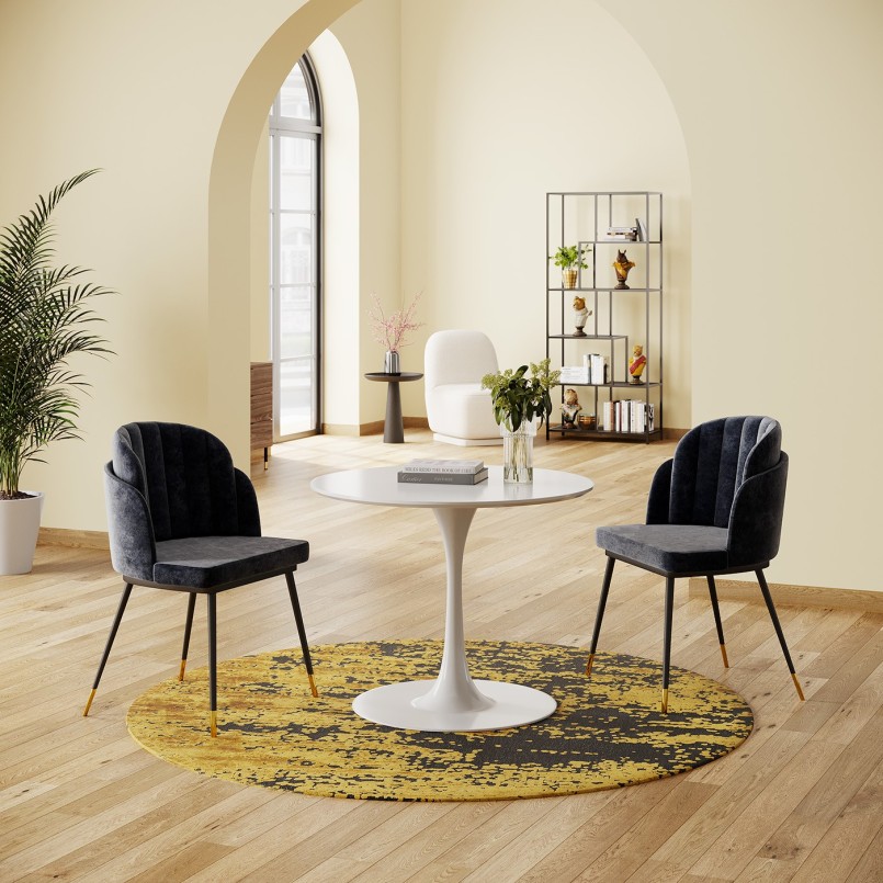 Chaise rétro en velours gris et vert - Hojas -Kare Design