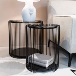Bijzettafel van zwart glas en staal - Wire Double - Kare Design