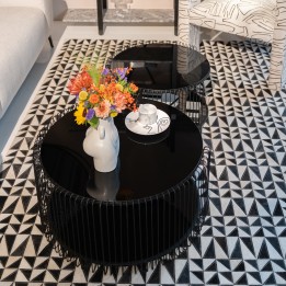 Tables basses noires en verre et acier - Wire Double - Kare Design
