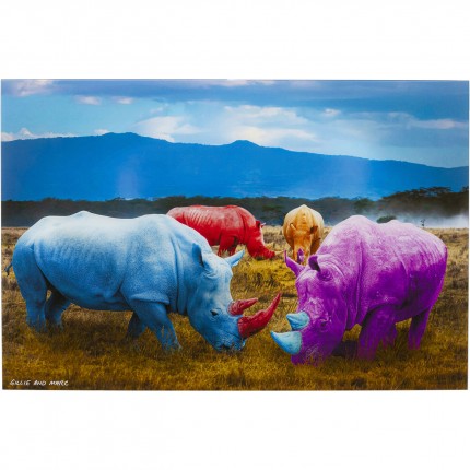 Glass Picture multicolored rhinoceros 120x80cm Kare Design